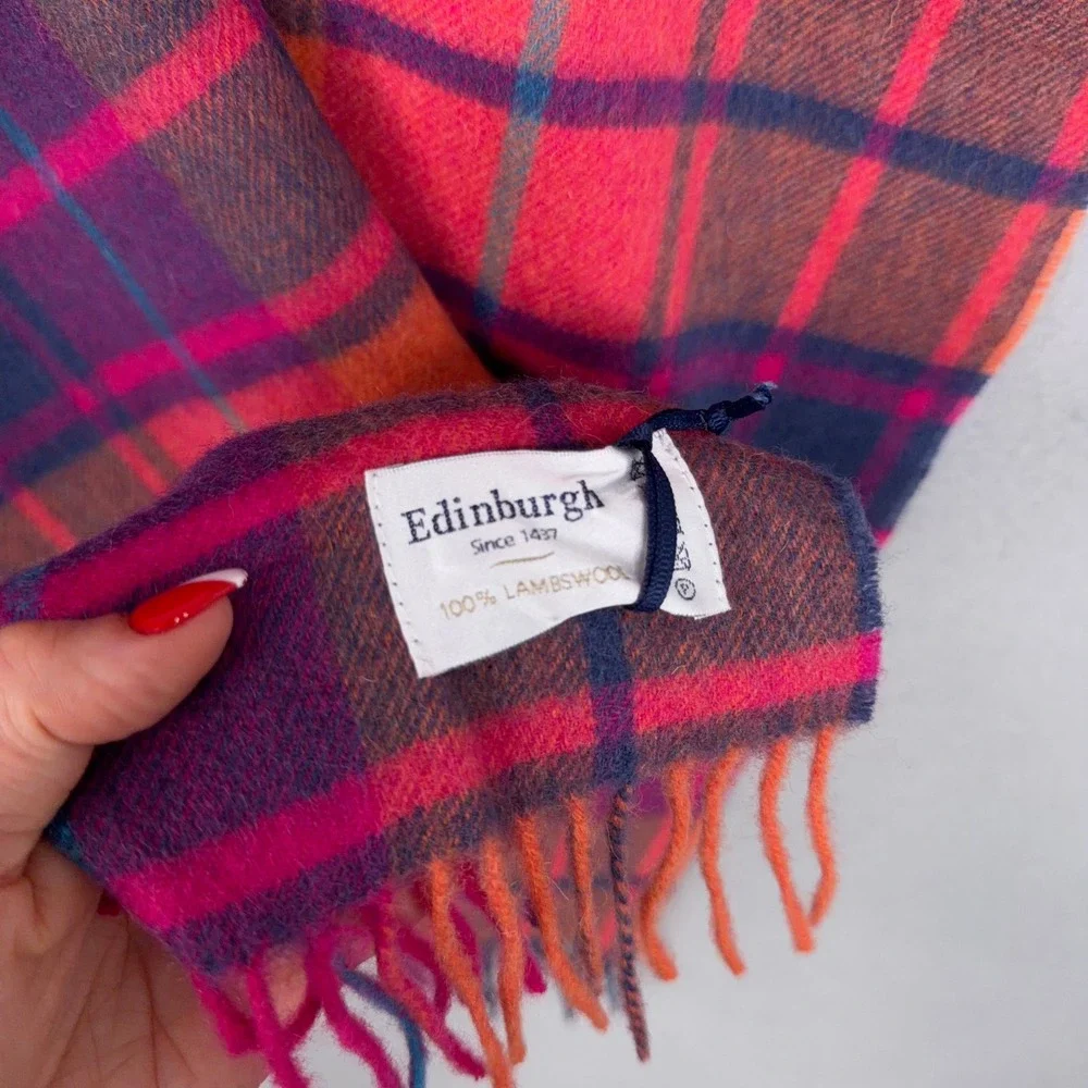 Edinburgh Scarf Womens OS Pink Plaid Lambswool Tartan Mill Check Jazz New